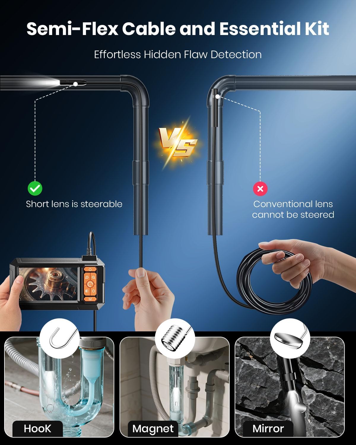 Endoscope Camera with Light, Inspection Borescope Camera 4.3" IPS Screen | 1920P HD Inspection Kamera IP67 Waterproof with 8 Adjustable LEDs 16.5 FT Cable Borescopes for Sewer Drain Pipe Cool Gadgets