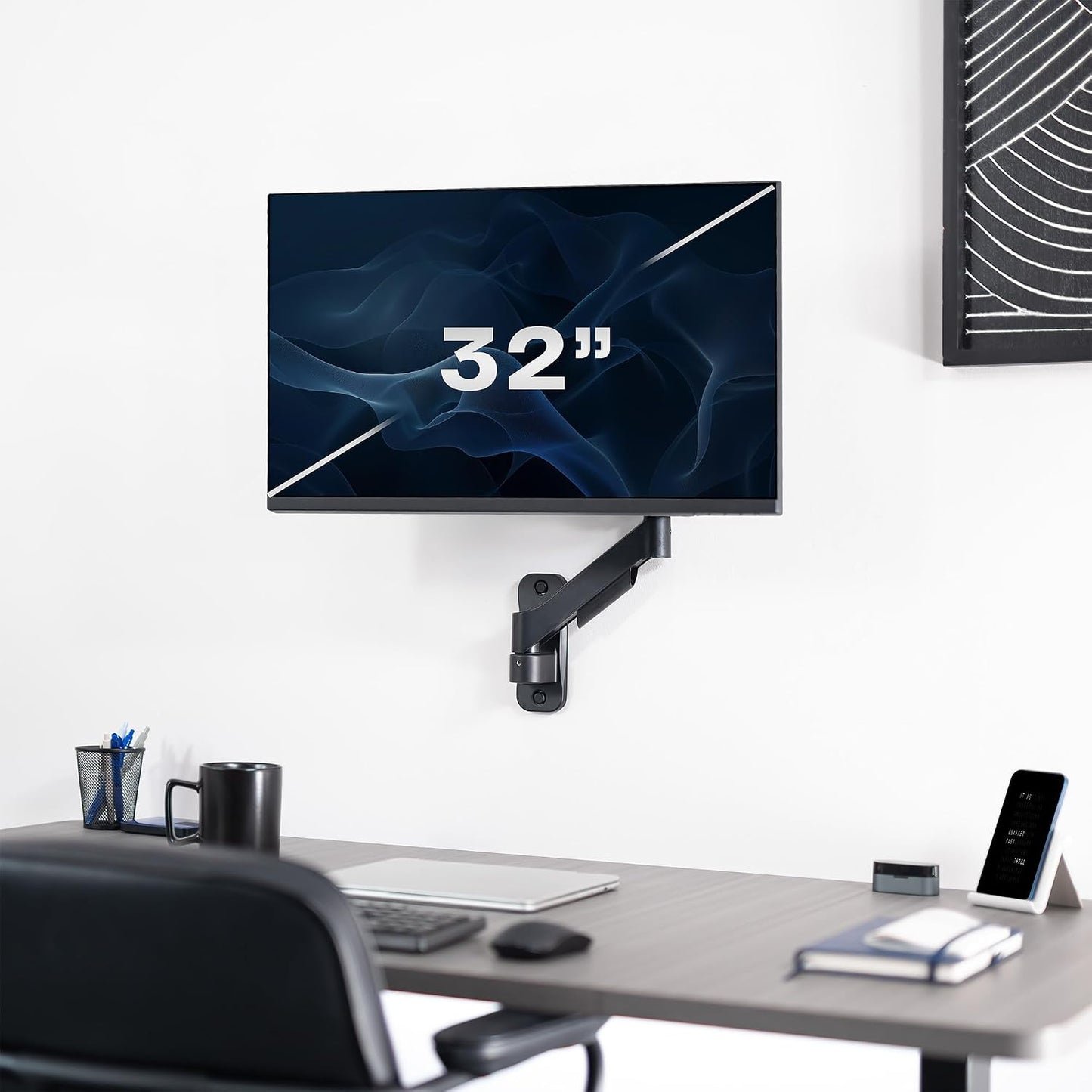 VIVO Single Monitor Counterbalance Wall Mount for 32 inch Screens up to 19.8 lbs, Full Motion, Max VESA 100x100, Black, MOUNT-V001G