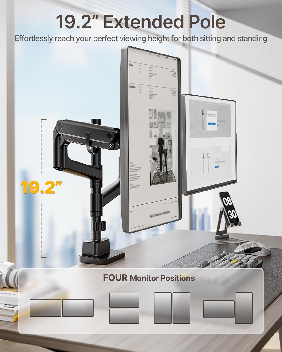 monTEK Dual Monitor Arm, Vertical Stackable 17-57", Heavy Duty，Black