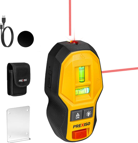 PREXISO 2-in-1 Rechargeable Cross Line Laser Level & Magnetic Stud Finder | Compact Line Lasers with LED Bubble Vials for Accurate Marking for Hanging Frames & Pictures Non-Electronic Stud Finder