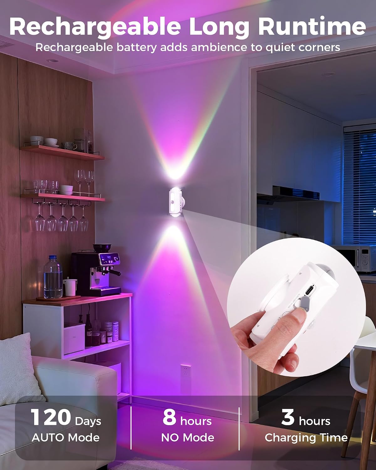 Motion Sensor Wall Light, Rechargeable Peel and Stick on Sconce Set of 2