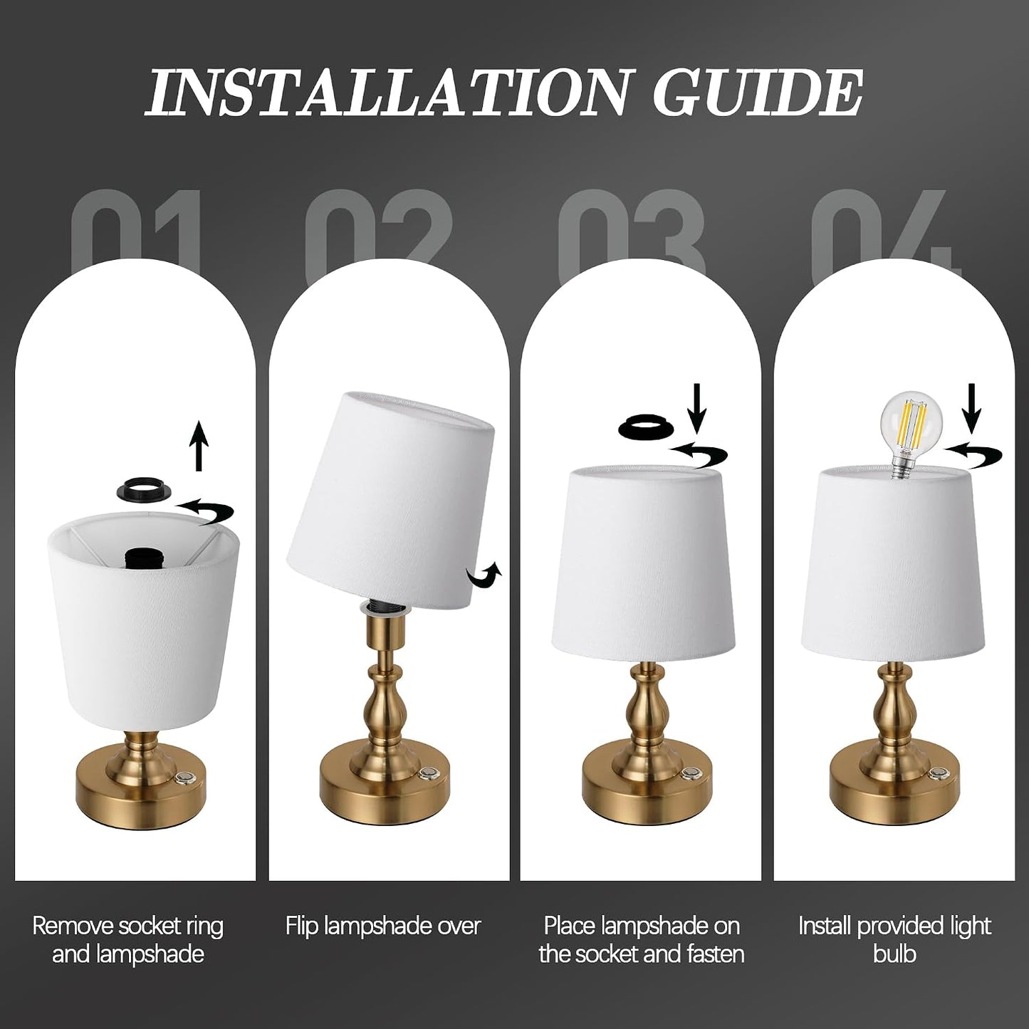 Mini Cordless LED Table Lamp, 5200mAh Rechargeable Battery Operated Lamp, 3-Level Brightness, Touch Dimmable Desk Lamp, Bedside Night Light for Patio Camping Restaurant Home, Antique Brass
