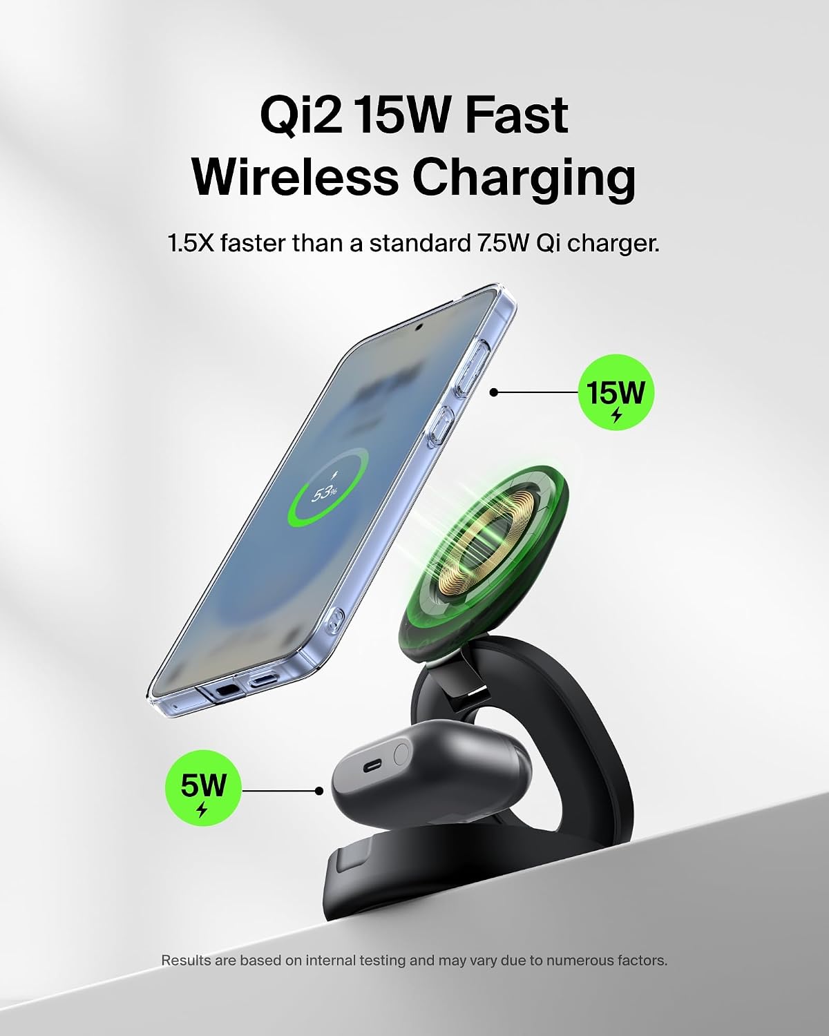 Belkin Qi2 15W Wireless Fast Charging Station, 2 in 1 iPhone Charger | Fast Charging, MagSafe Compatible, iPhone 17/16/15, AirPods, Travel Charger, Magnetic