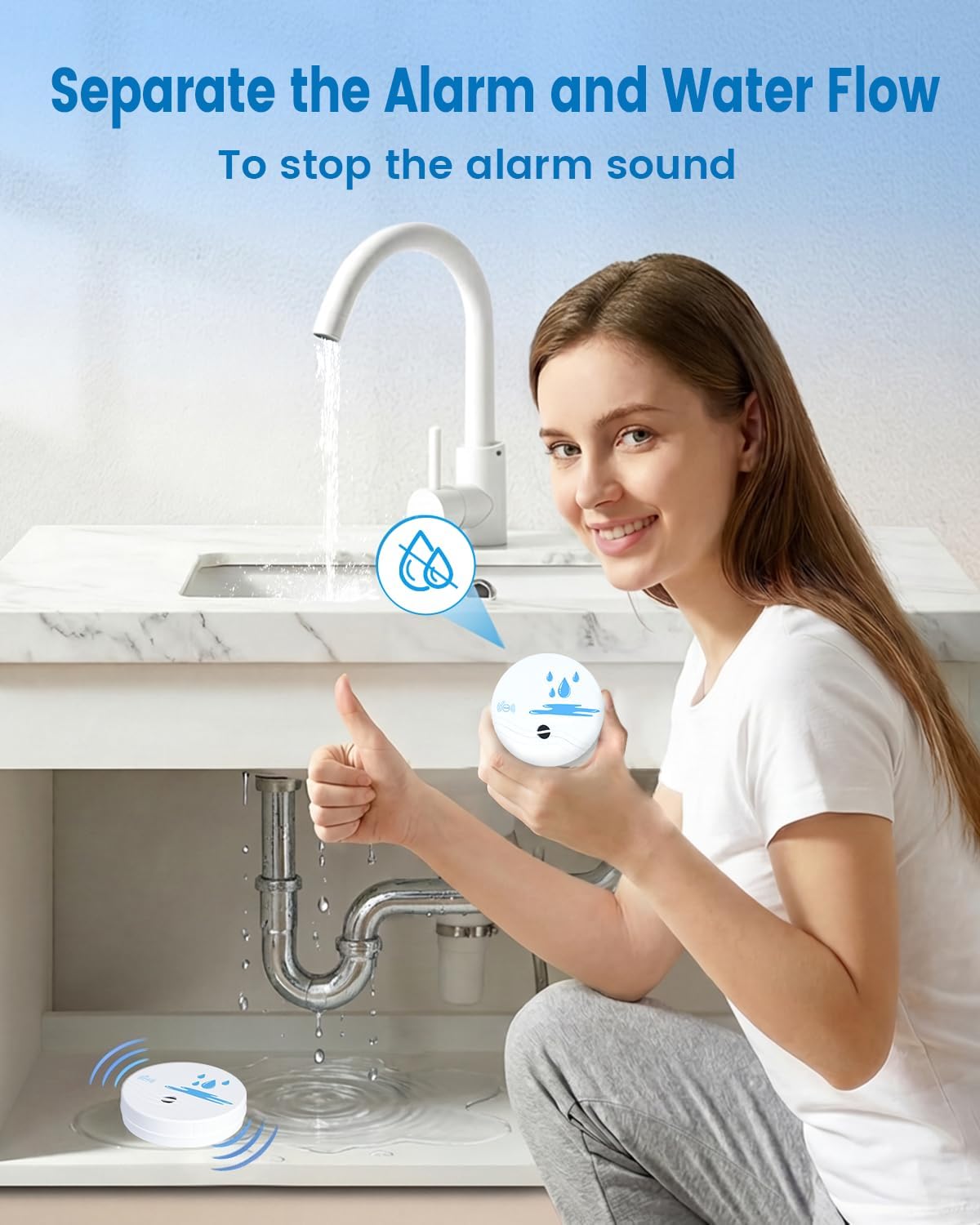 5 Pack Water Leak Detectors for Home | Water Sensor Alarm Leak Detector, 100dB, Waterproof, Kitchens, Bathrooms, Laundries, Sinks, Basements, Battery Included