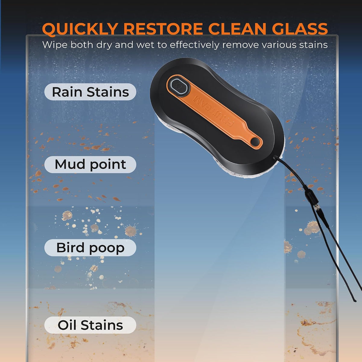 FRUITEAM Automatic Window Cleaner Robot with Dual Direction Auto-Spray | APP and Remote Control, Smart Path Detection, Triple Safety System Anti-Drop for High-Rise Windows, Glass,Door, with 8 Rags