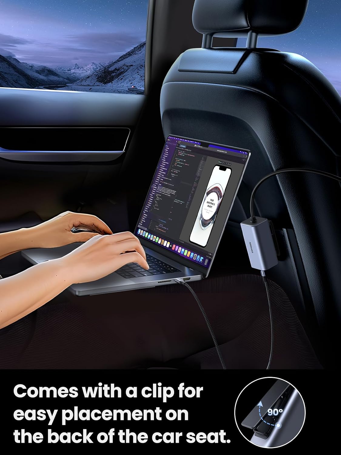 UGREEN 150W 4-Port Retractable Car Charger with Built-in Cable | 3 USB-C 1 USB-A, Compatible with iPhone 17 Air 17 Pro 17 Pro Max 16 15 14 13 12, Galaxy S25 S24 S23 Ultra, iPad, MacBook