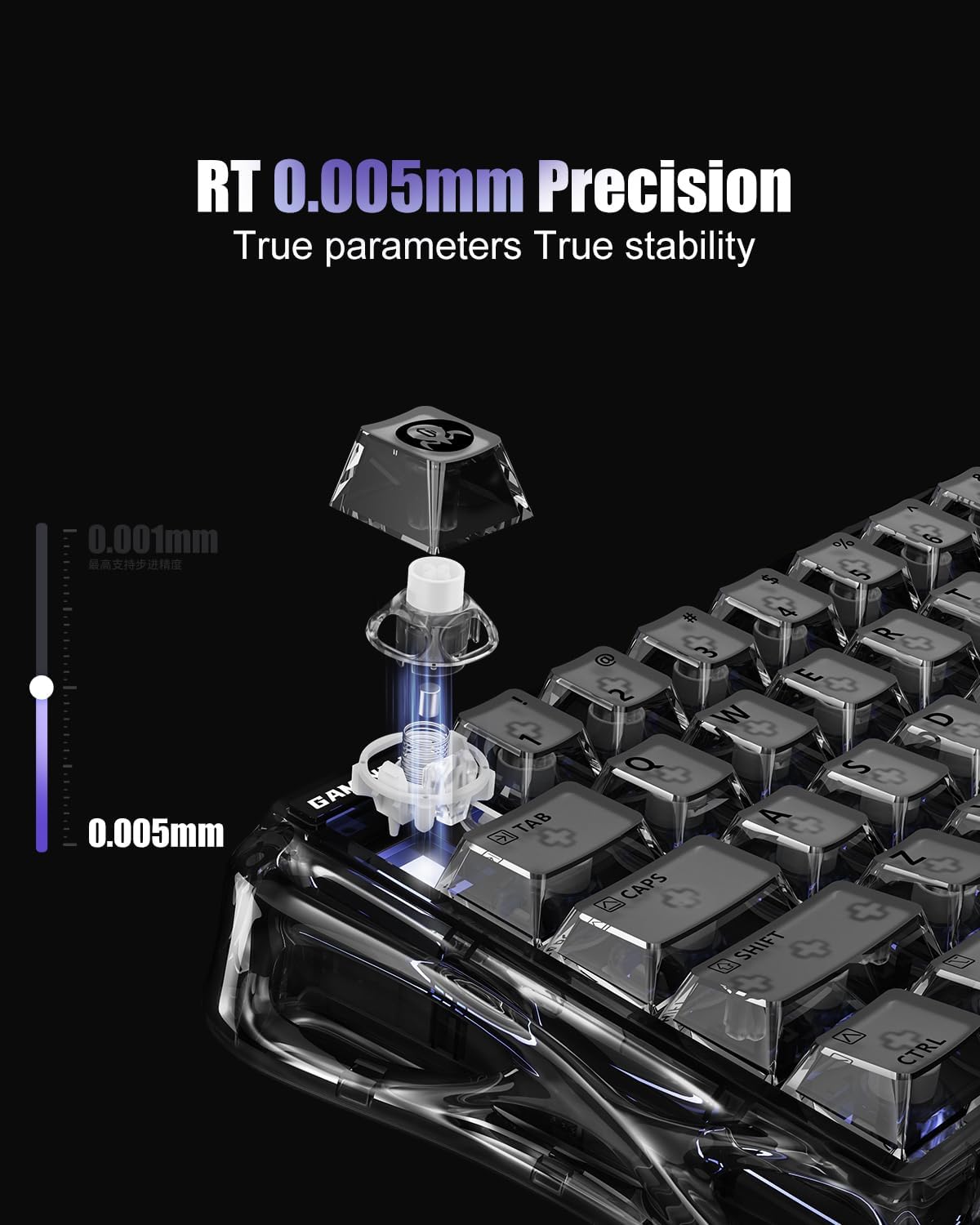GravaStar Mercury V60 Magnetic Gaming Keyboard, 8000Hz Polling Rate, Rapid Trigger Keyboard with Hall Effect Switches, 0.005mm Precision, Hot-Swappable, RGB, Wired for Windows/Mac - Onyx Crystal