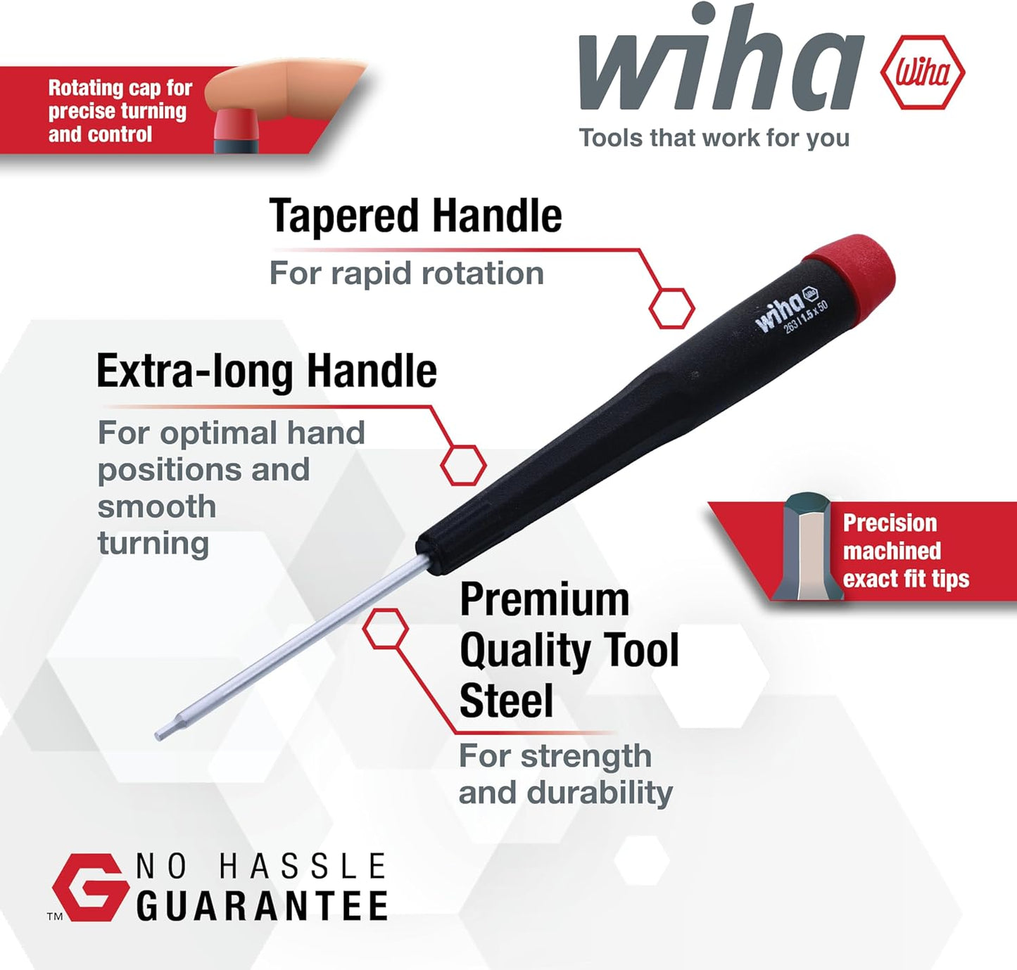 Wiha 26390 Screwdriver Set, Hex Metric With Precision Handle, .7 - 3.0mm, 7 Piece, original version, one size | .7-3.0mm, Original Version, One Size