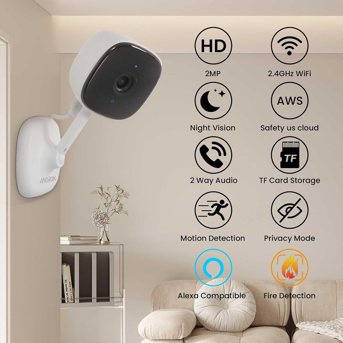 AMOROM Indoor Security Camera, Baby/Kids/Elderly/Dog/Cat Camera