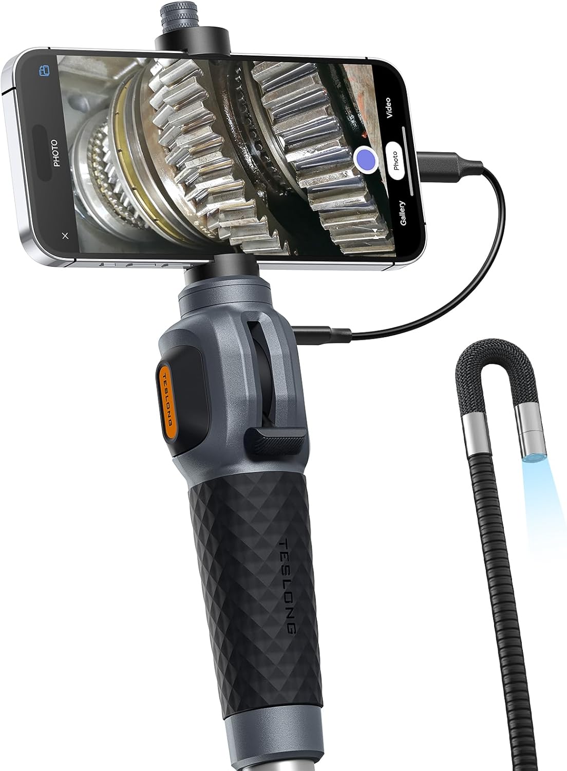 Teslong USB-C Two-Way Articulating Borescope for Home & Auto Inspection | Endoscope Camera 5FT Cable & 8 LEDs - Flexible Snake Scope for Pipe, Wall, Engine, Compatible with iPhone 15+ & Android