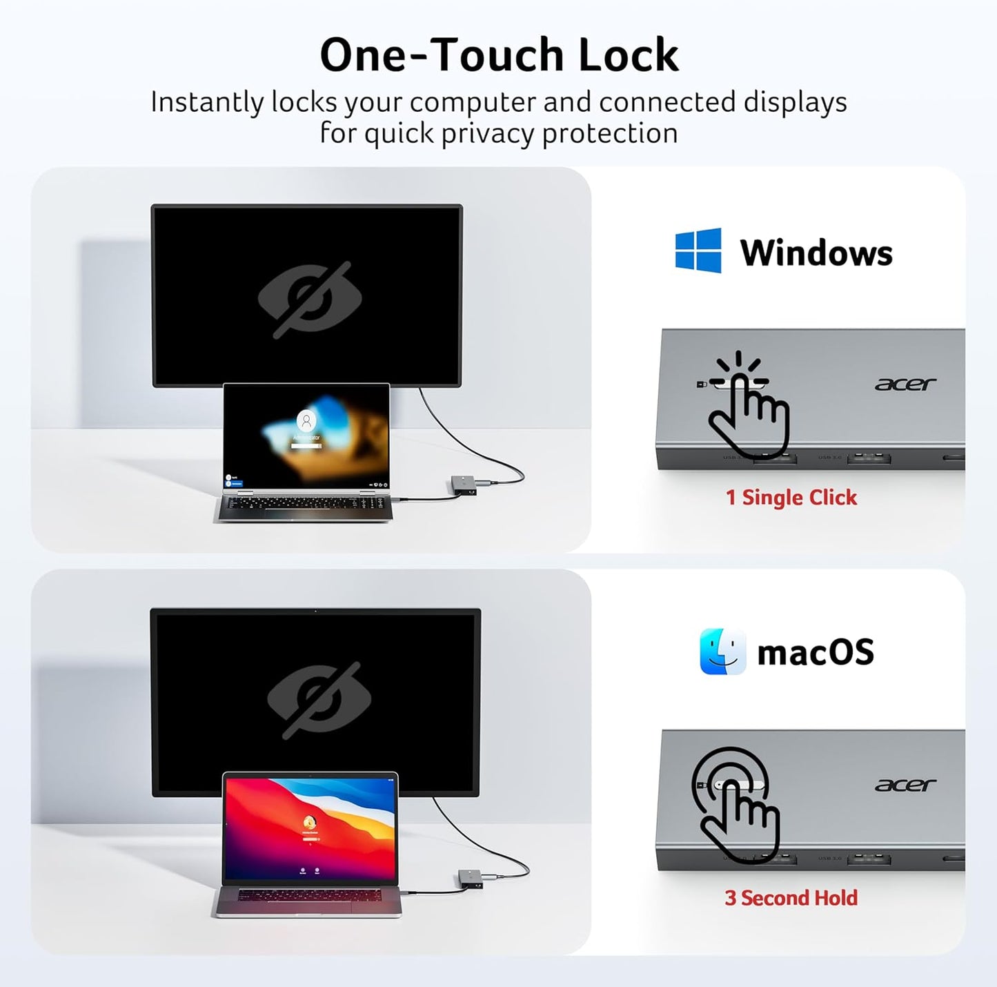 Acer USB-C Docking Station Dual Monitor, 9-in-1 Laptop Dock with 2 HDMI | Laptop Docking Station with 4K@60Hz HDMI, USB A&C 3.0, SD/Micro SD, 100W PD Compatible with Acer/Dell XPS/HP/Mac (0.65FT)