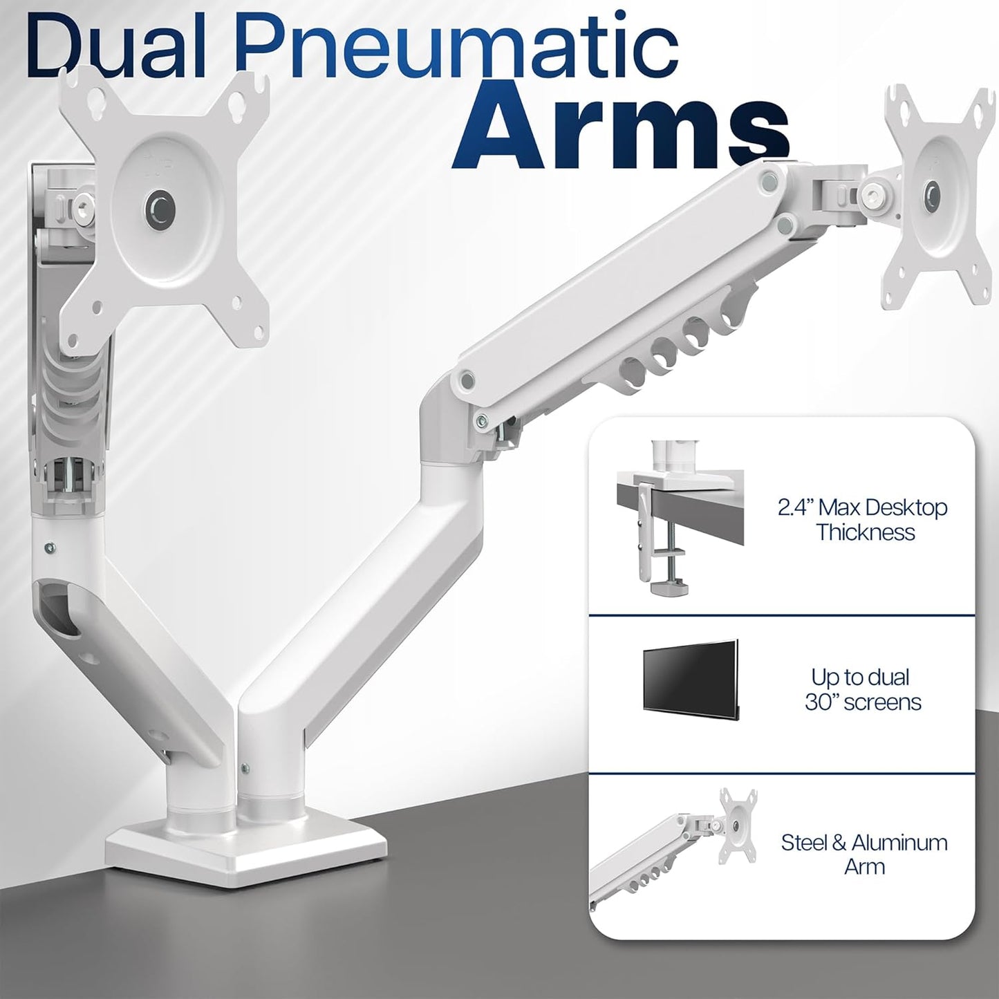 VIVO Aluminum Articulating Dual Monitor Arm for 13 to 30 inch Screens, Desk Mount Tension Spring Monitor Stand for 2 Screens, White, STAND-V102OW