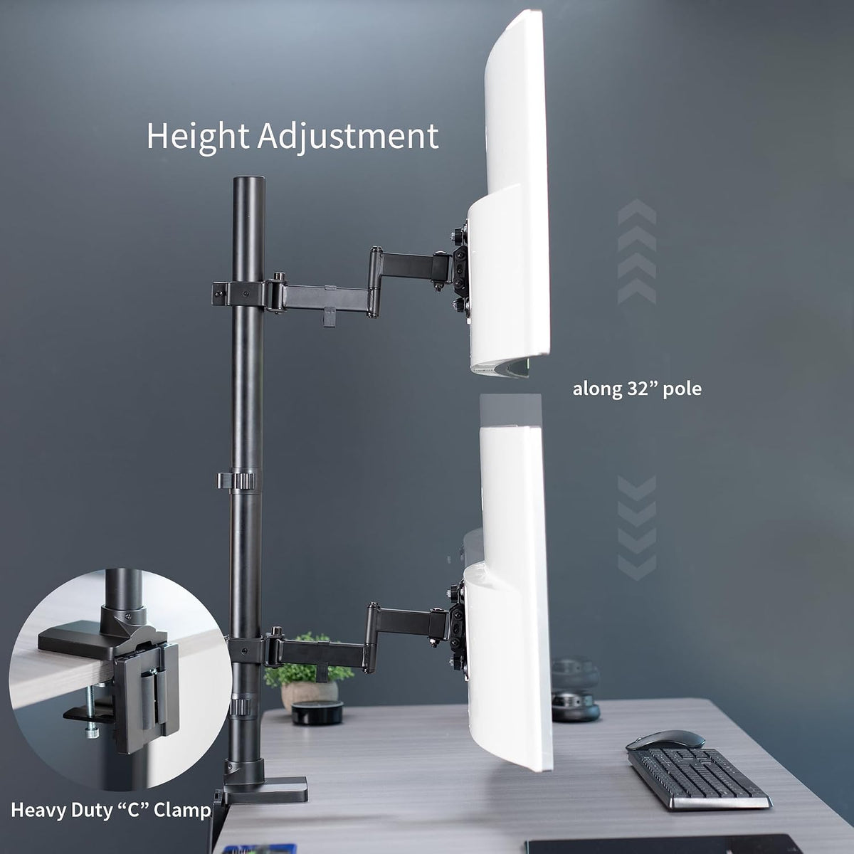 VIVO Dual Vertically Stacked Ultra-Wide Monitor Desk Mount with Extension Arms, Extra Tall Heavy Duty Adjustable Stand for 2 Ultrawide Screens up to 43 inches, 50 lbs Capacity, Black, STAND-V202T