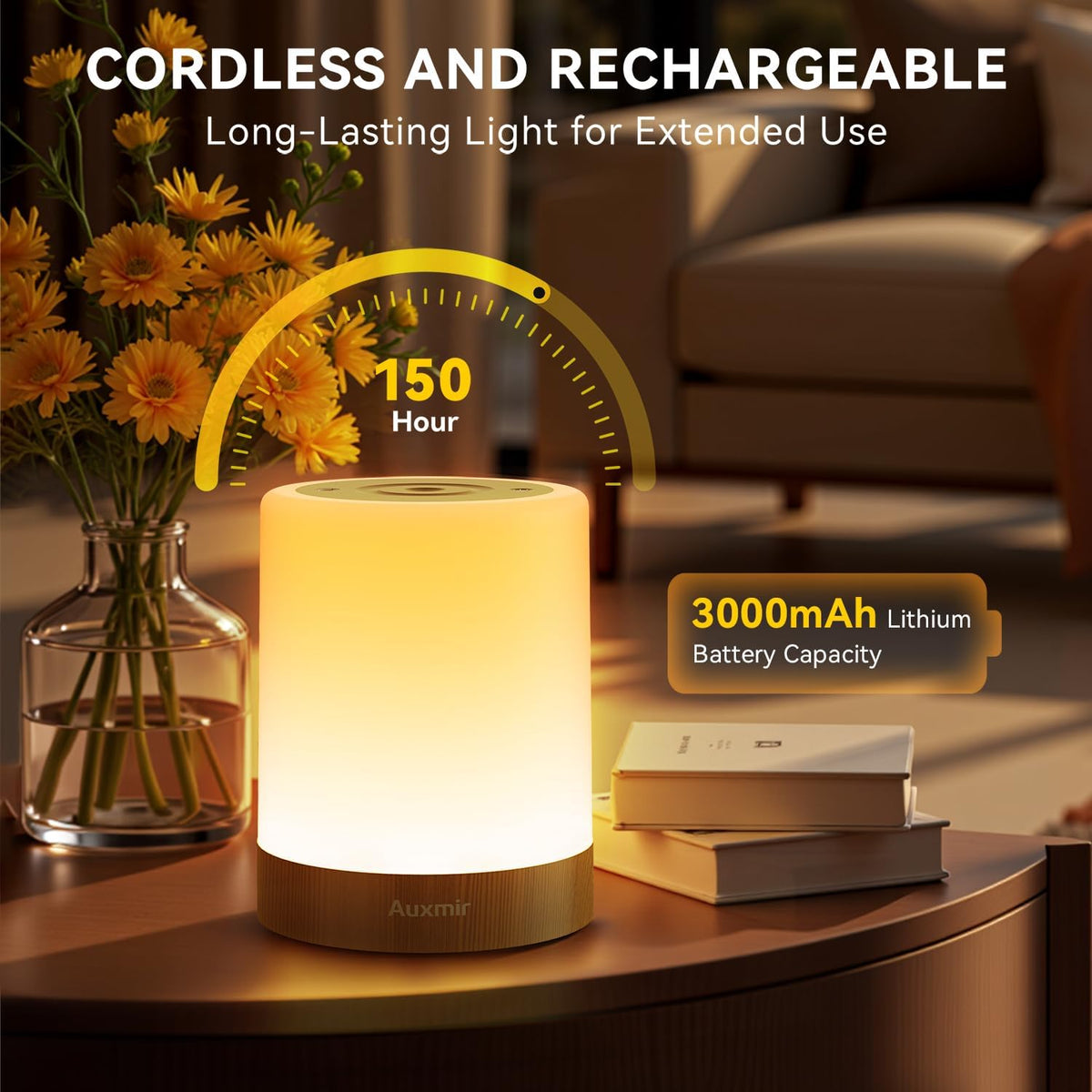 Auxmir Nursery Night Light, Rechargeable 256 RGB Lamp with Timer, Brown