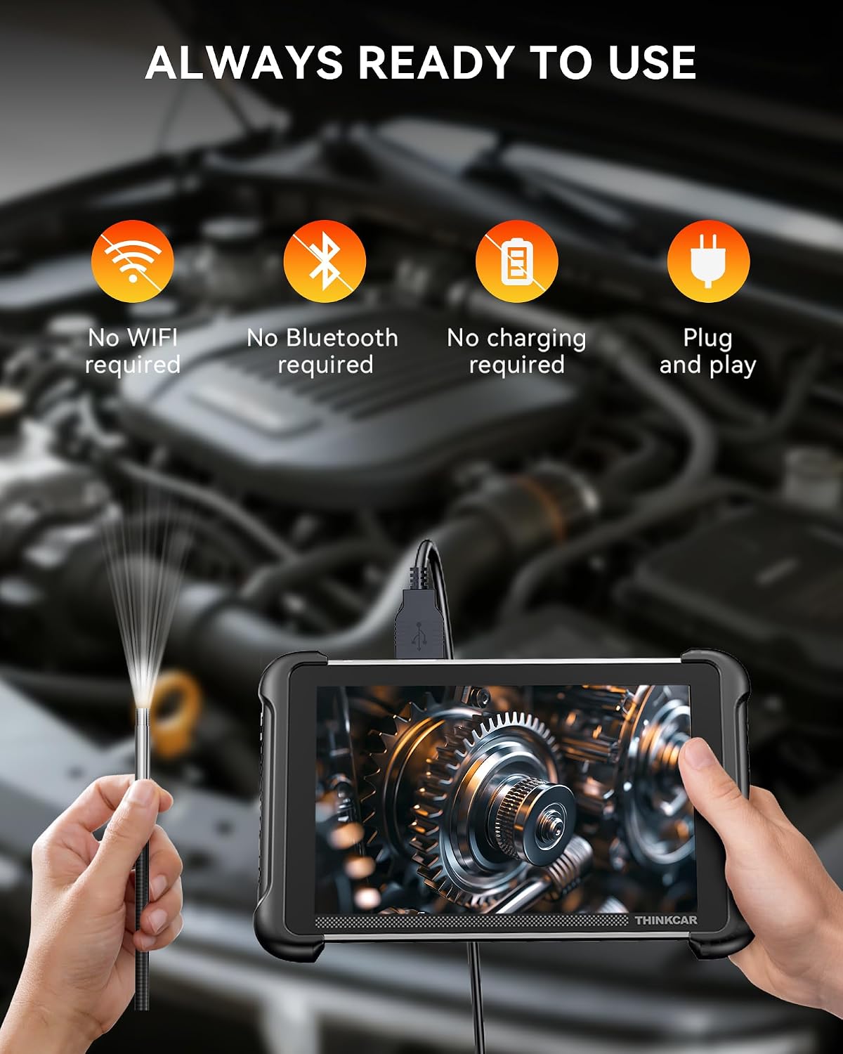 THINKCAR TES102 Endoscope Inspection Camera, 5.5mm 2MP HD Borescope | 6 Adjustable LED Light, IP67 Waterproof, One Click Snapshot, 35.43'' Semi-Rigid Cable, Compatible with PC & Thinkcar Scanners