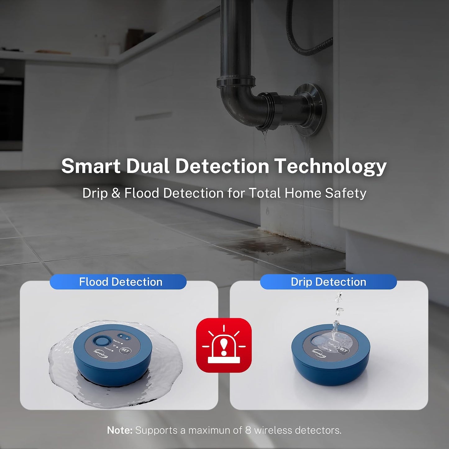 iSpring ASLS43WL Wireless Leak Sensor - 2 Modes: Regular & Humid | Wireless add-on for LS43WL. 2 modes: regular & humid. Smart home. Expands to 8 sensors. Easy install.