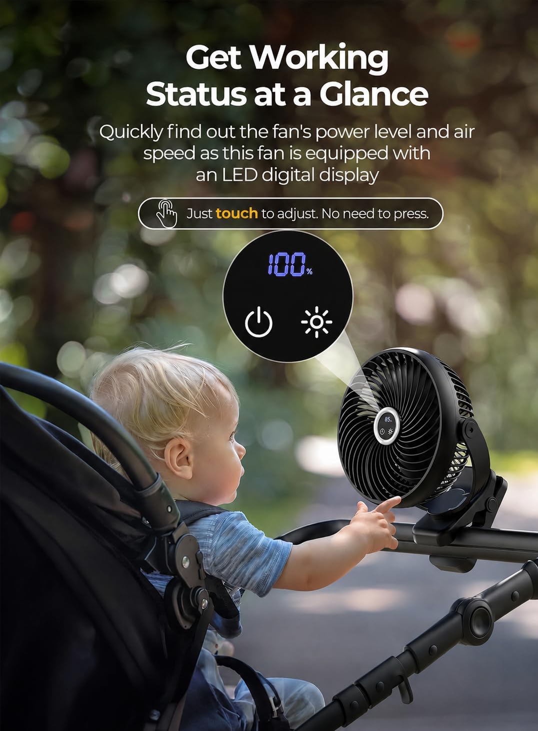 Koonie 8'' 10000mAh Portable Clip on Fan with LED Lantern and Hook | Battery Operated Desk Fan, Quiet Camping Fan with LED Digital Display, 360° Rotation & 3 Speeds for Travel Tent Gym Treadmill