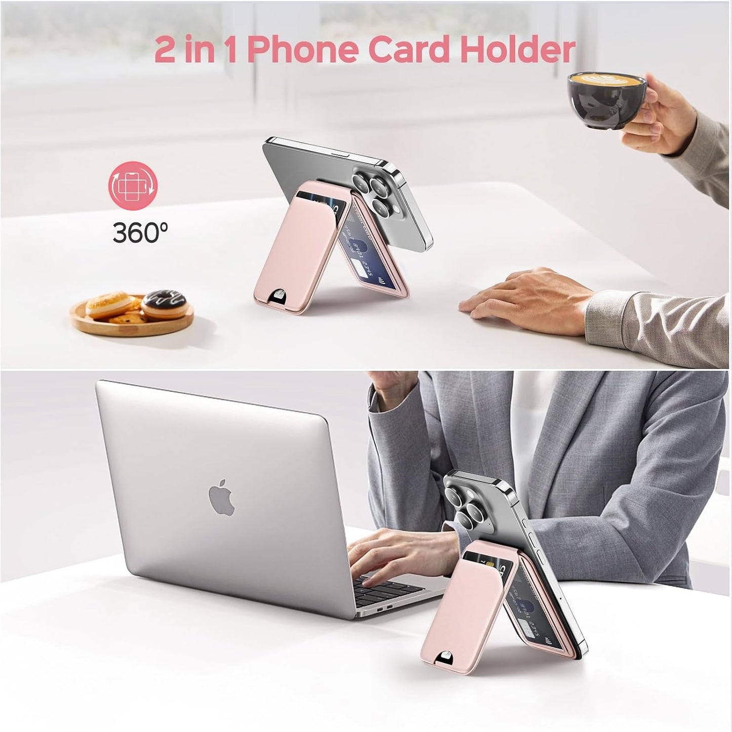 QYQBOON Mag-Safe Wallet for Women Strongest Magnetic Lightweight Phone Wallet Stand Adjustable Leather Card Holder for iPhone 17/16/15/14/13/12 Series, Not for iPhone 13/12 Mini (Pink)