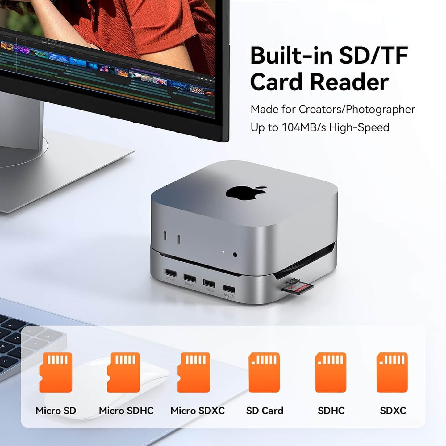 TobenONE 13-in-1 Mac mini M4 Dock with 8TB SSD Enclosure & Power Button | Hub Stand for Mac mini M4/M4 Pro, 4K@144Hz DP, 4K@60Hz HDMI, 5 USB (Max 10Gbps), SD/micro SD, Audio, for Home & Business