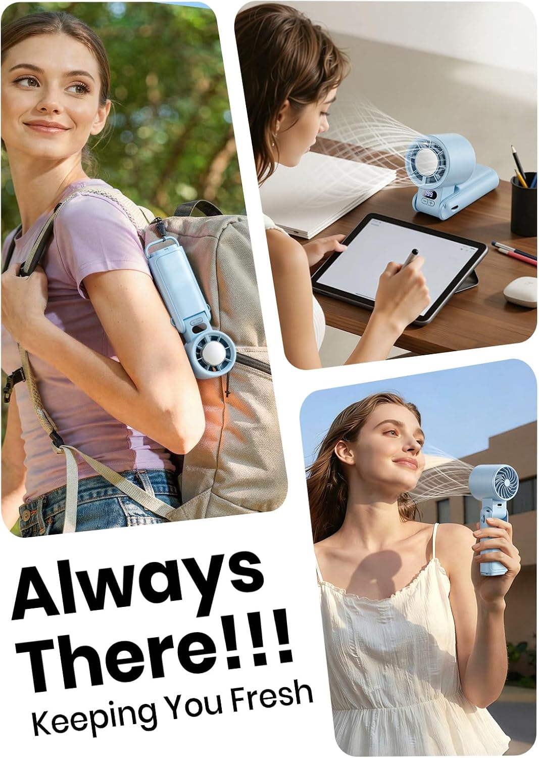 Portable Handheld Turbo Fan, 1-199 Speed Adjustable, Blue | 4 IN 1 Pocket Design with LED Display, High-Power Motor, Rechargeable Battery, Mini Fans for Indoor/Outdoor/Travel/Work