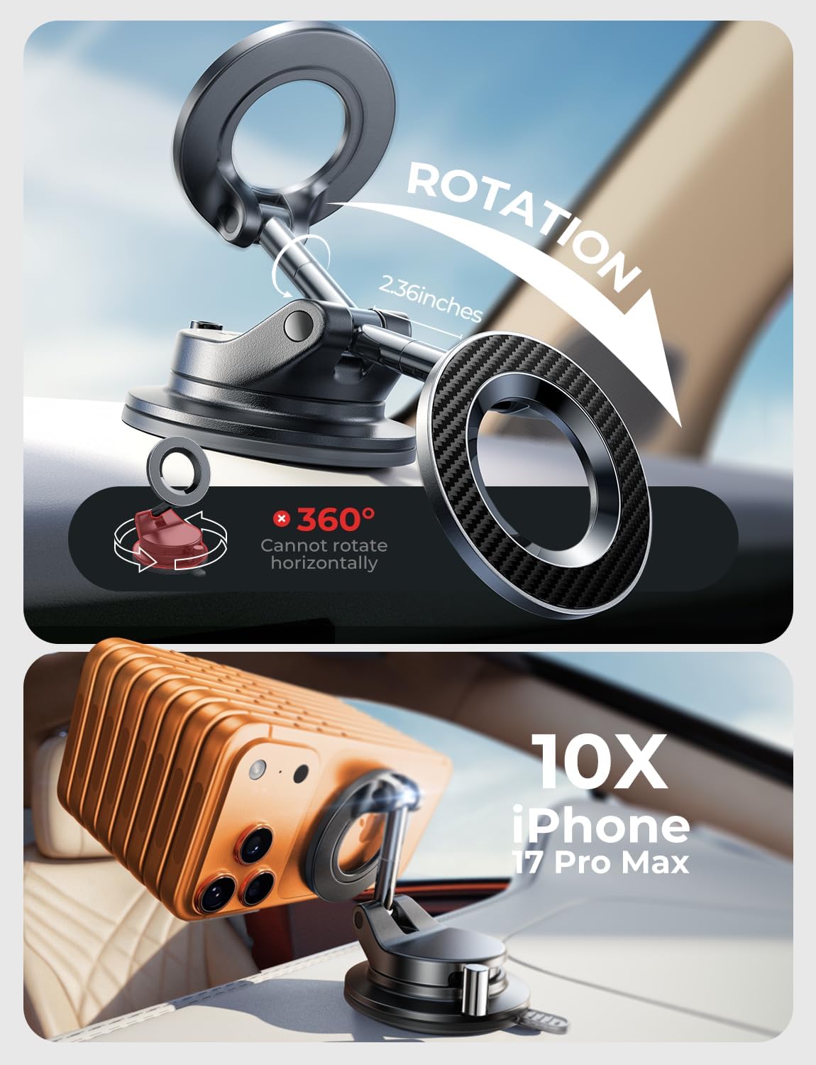 LISEN for Magsafe Car Mount, Magnetic Phone Holders for Your Car Vacuum, Phone Mount for Car Accessories for Women Men Jeep BMW, Suction Holder Kits, for iPhone 17 Pro Max 16 15 14 13 12,Carbon Fiber