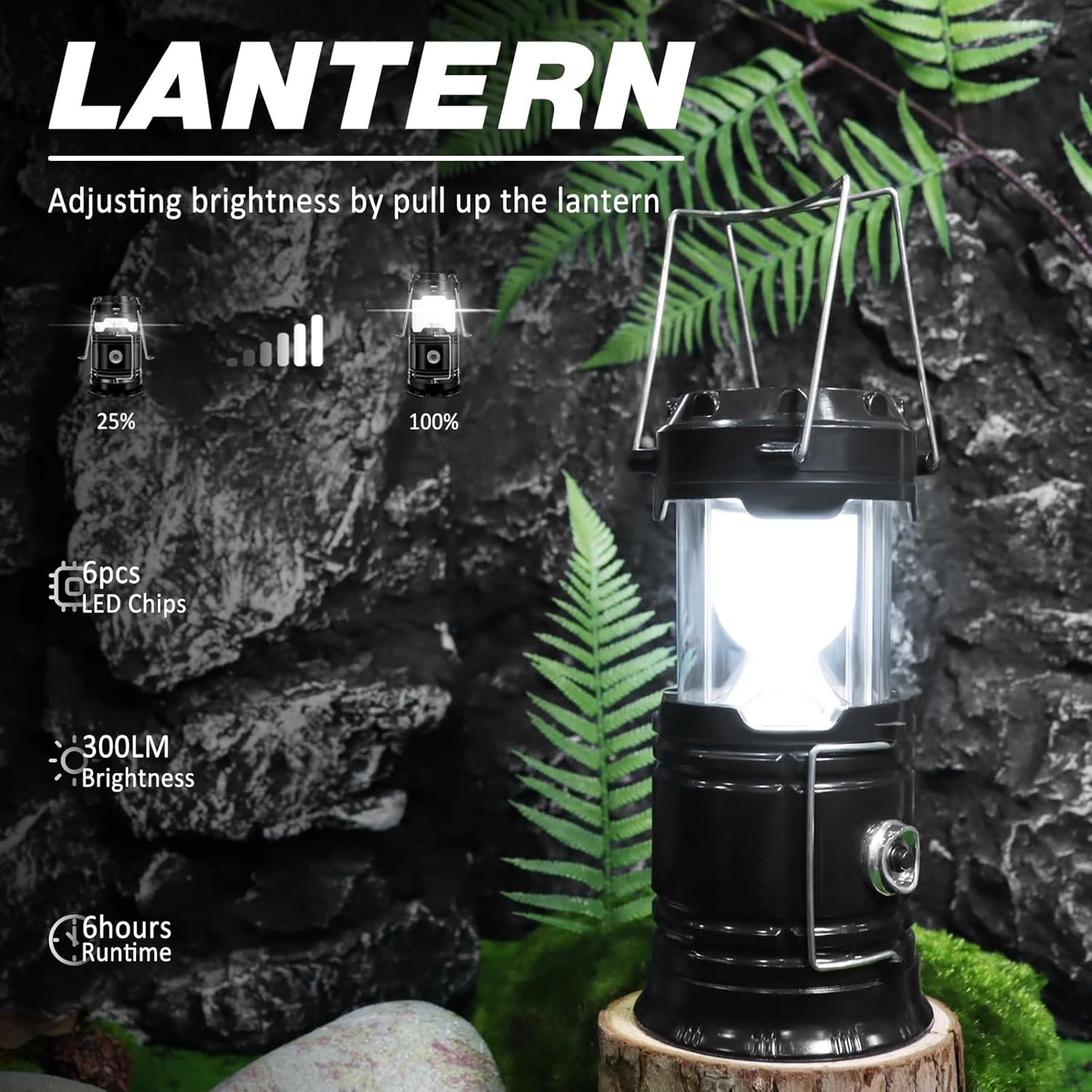DIBMS 4-Pack Solar Camping Lantern, Collapsible Flashlight Emergency Lights | LED Solar USB Rechargeable Lamp Folding Tent Hanging Lights Survival Kits for Hurricanes Power Outages Indoor Outdoor (Black)