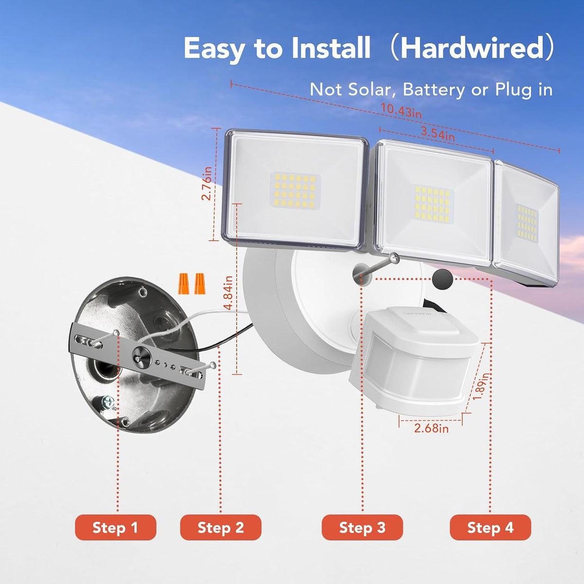 OREiN 4500LM/30W Flood Lights Outdoor, 240°/40FT Motion Sensor Outdoor Lights, Dusk to Dawn/Auto/Test Mode, IP65 Waterproof LED Security Light for Yard Garden, White (Hardwired)
