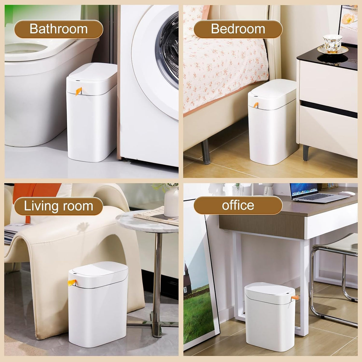 MOPALL Automatic Motion Sensor Bathroom Trash Can with Lid, 3.5 Gallon