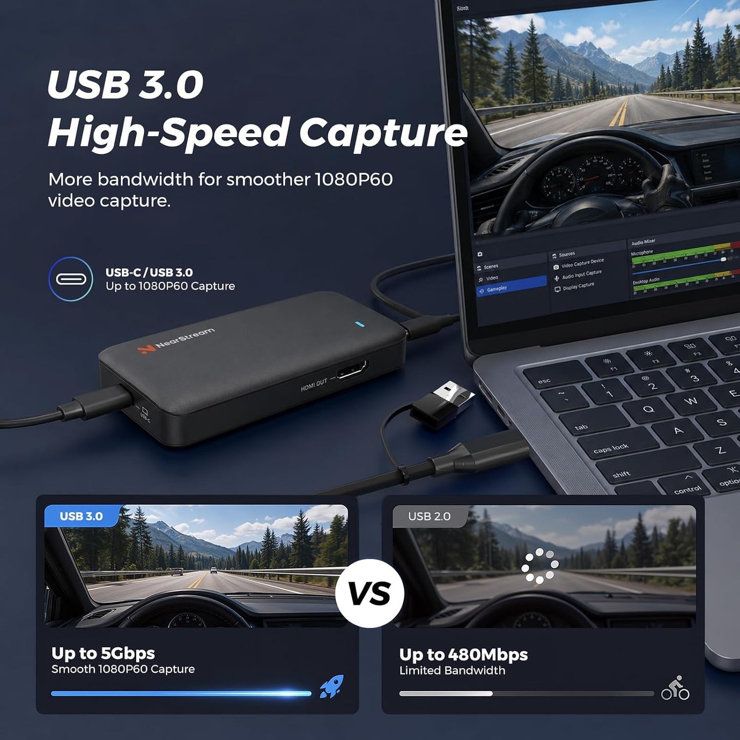 CCD10 Capture Card for PS5, PS4, Xbox, Switch and DSLR Cameras | 1080p60 USB-C 3.0 Capture, 4K60, 2K120 or 1080p240 Passthrough, Low Latency, 3.5mm Mic Input, OBS, Windows/Mac/Linux Support