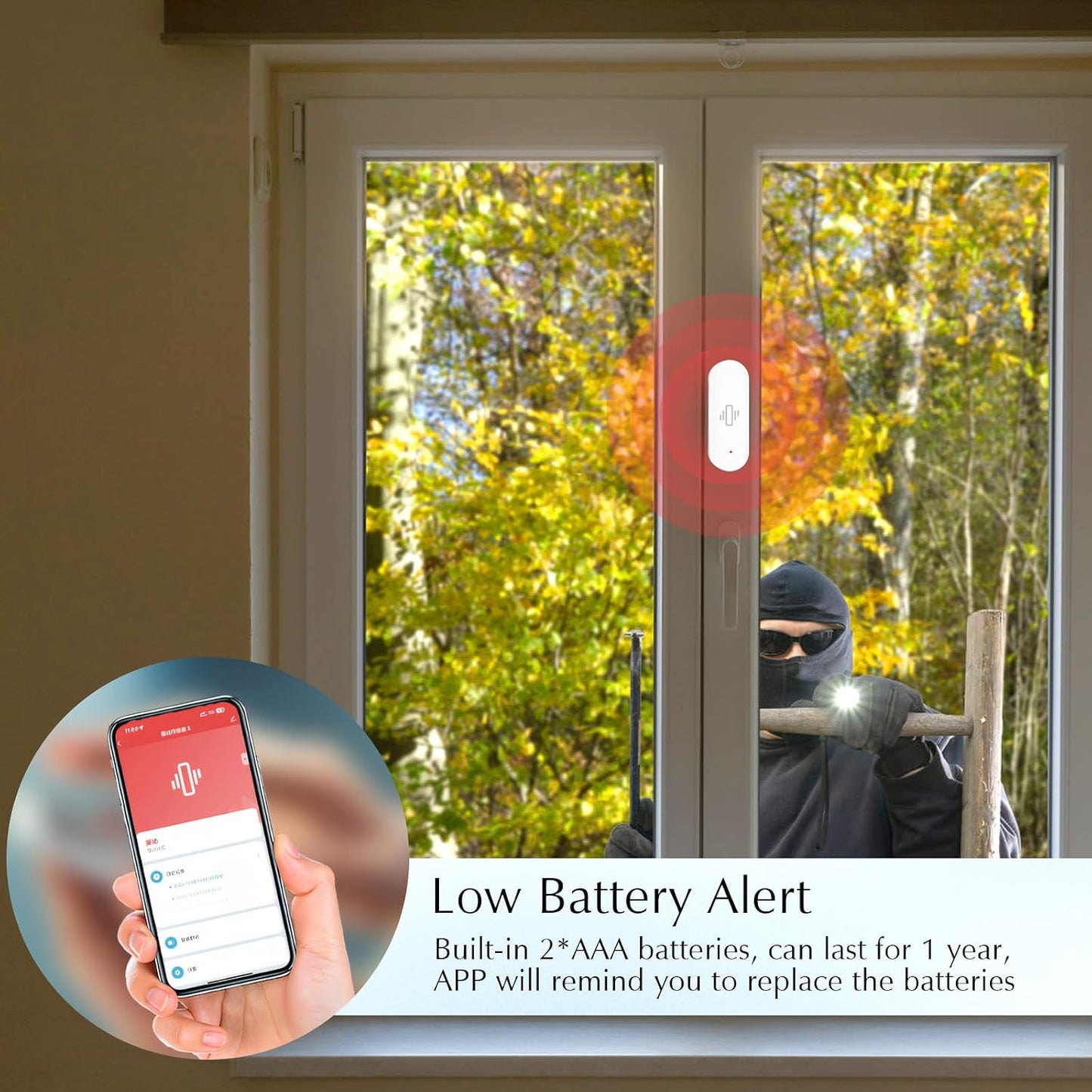 WiFi Vibration Sensor, Smart Window Alarm Sensors, Tuya APP Remotely Receives Notifications with Adjustable Sensitivity, for Window Security Door Alarm Home Assistant