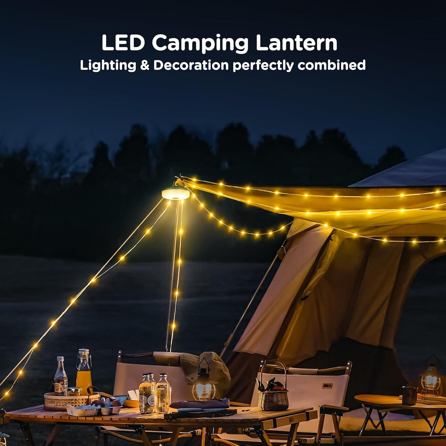 Camping String Lights 4 in 1, 32.8FT Quick Storage 8 Modes Protable | Rechargeable Fairy Tent Lights String, Hanging Lantern LED Lamp for Outdoor Indoor Patio Awning Decor Camping Essentials