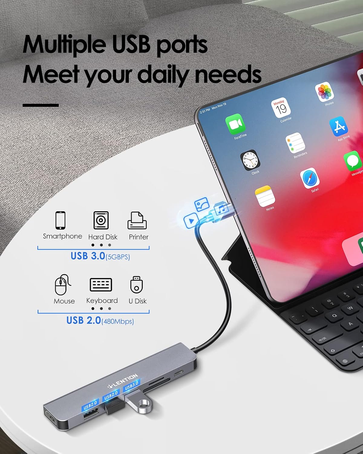 LENTION 7-in-1 USB C Hub, 4K@60Hz HDMI, 100W PD, Card Reader, USB 3.0 & 2.0 | Plug and Play, Stable Driver 3.0 Certified, for macOS, iOS/iPadOS, Windows & ChromeOS (CB-CE18, Space Gray)