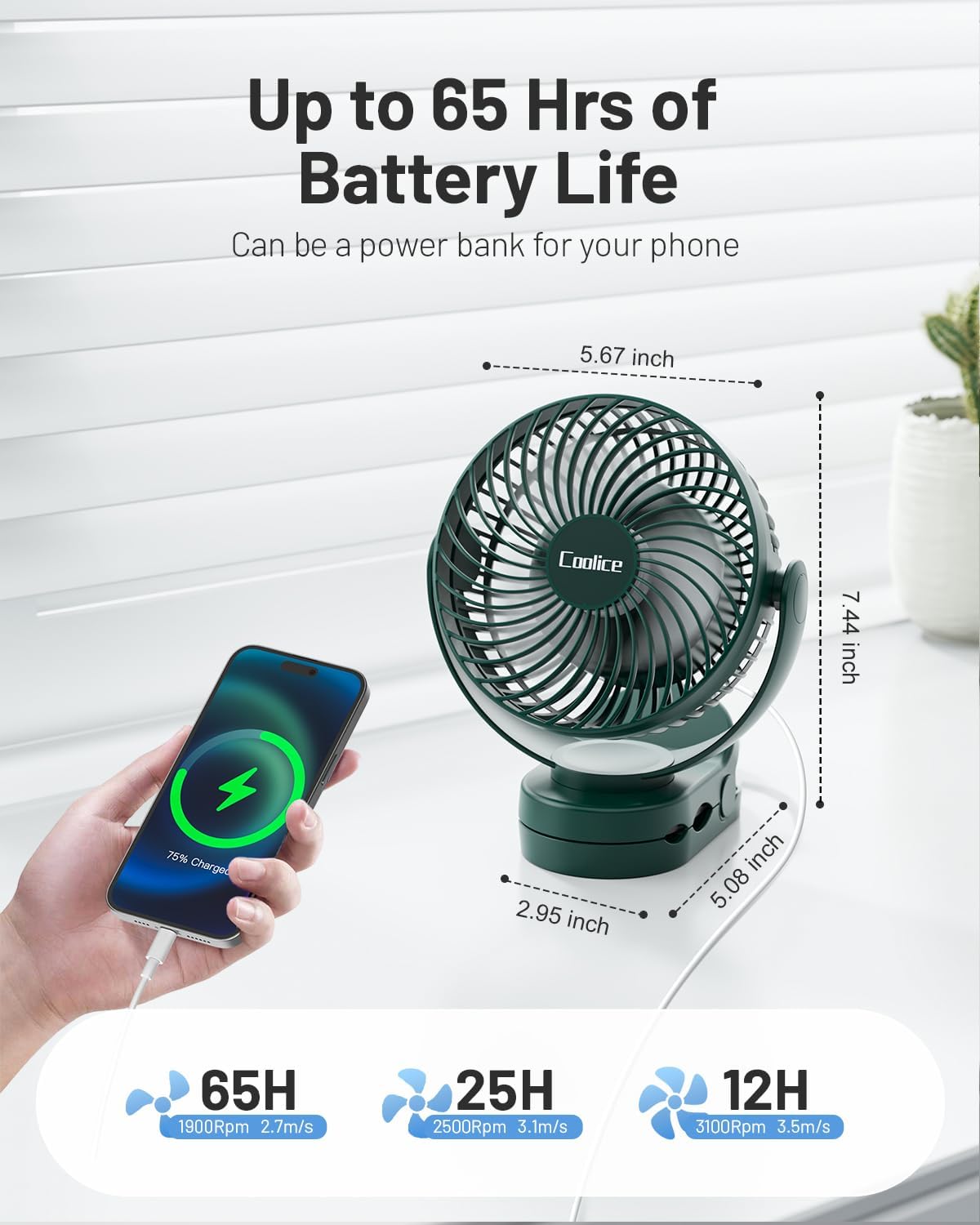 Camping Fan with Remote Control - 12000mAh Rechargeable Battery Powered Fan, Camping Fans for Tents with LED light & Hanging Hook, Rechargeable Battery Operated Ceiling Fans for Tent RV Bed, Green
