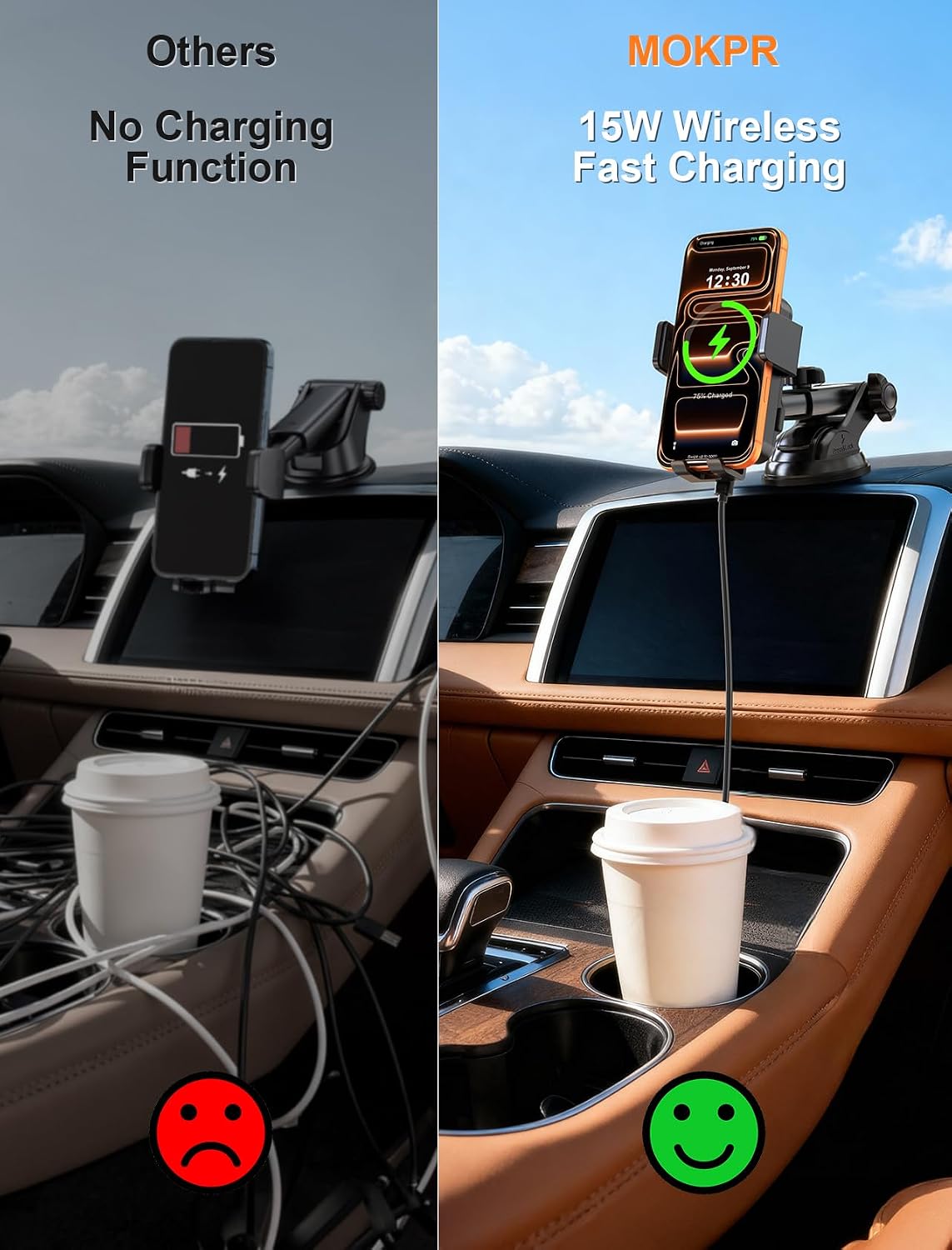 Wireless Car Charger Auto Clamping LED Car Charger Dash Windshield Air Vent | Phone Holder Compatible with iPhone 17 16 15 14/13/13 Pro/12 pro/12/11/X/8, Samsung S24/S23/S22 Series