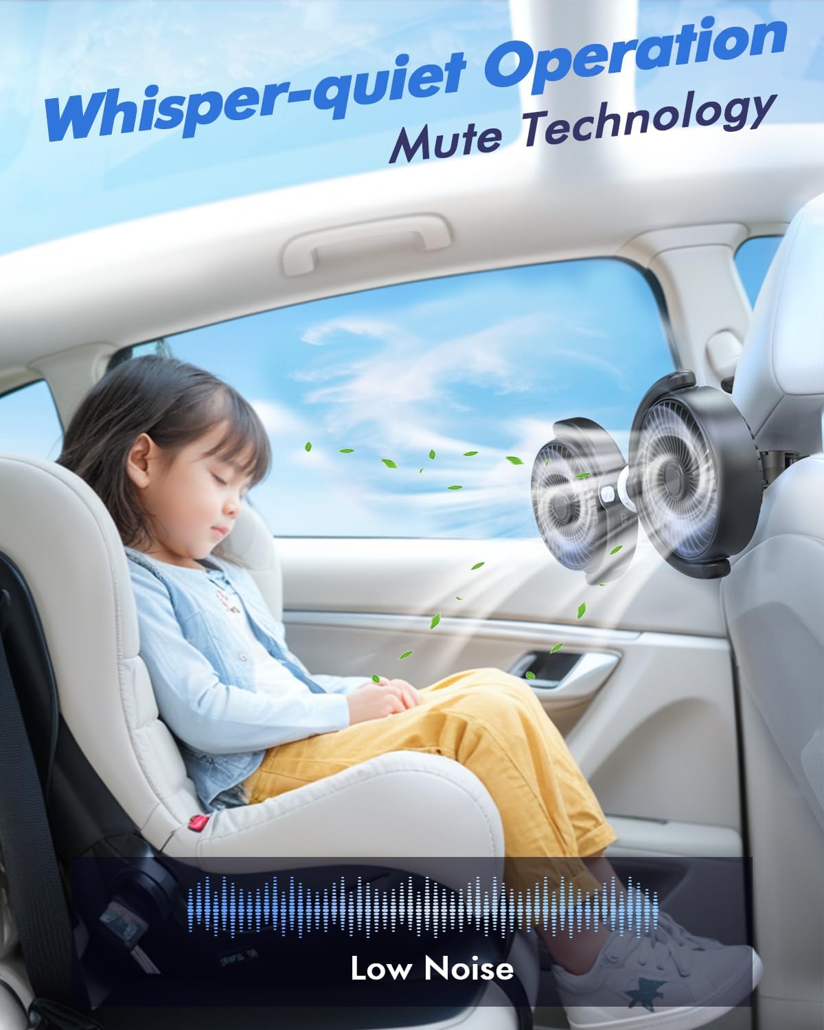 Car Fan USB Powered for Baby Backseat with 3 Speed Separately Controlled | Dual-Head Back seat Fan,Quiet Brushless Motor,360°Rotatable,5V/2A,Air Circulation For Van Truck SUV RV Backrests