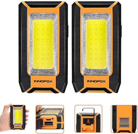 innofox 2-Pack LED Rechargeable Magnetic Work Light 1500 Lumens, Hanging Hook with 3 Modes, LED Work Light for Car Repair, Camping, and Hurricane Use