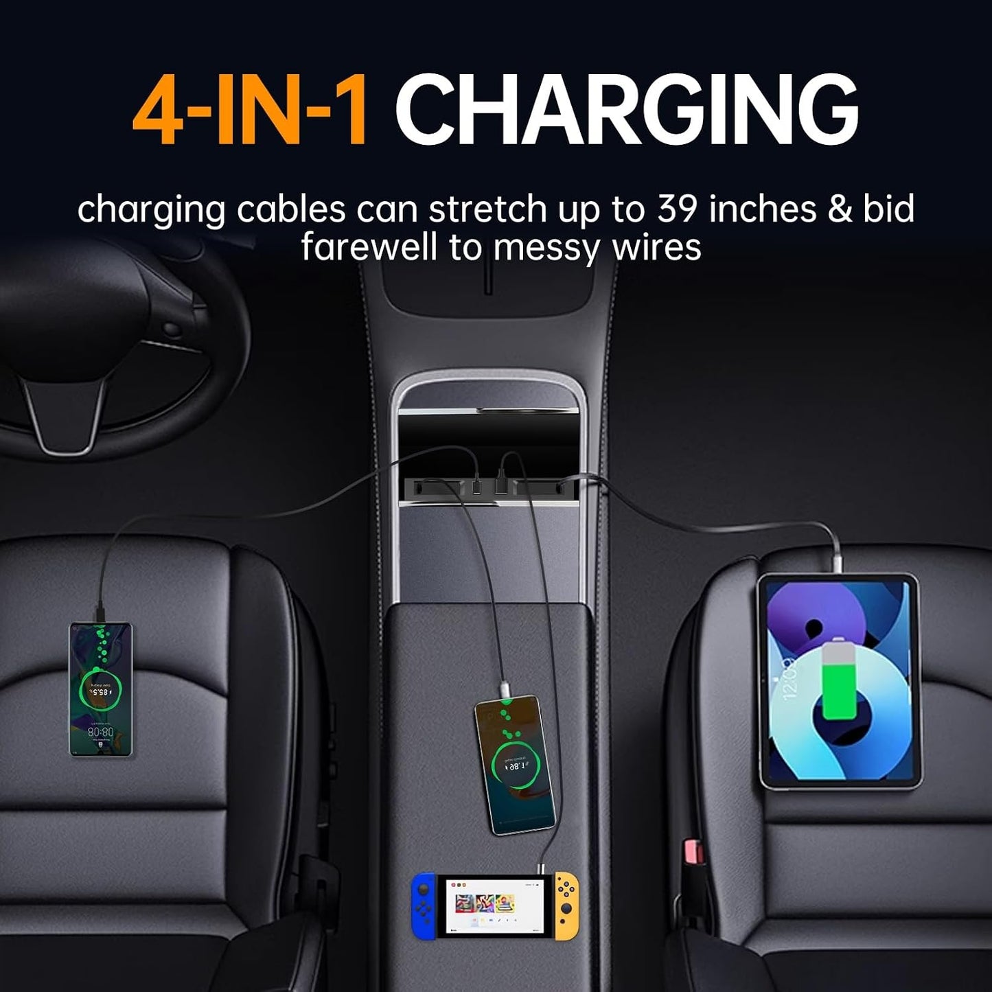 USB Hub for Tesla Model Y Juniper 3 Highland Y L with Dual Type-C | Fits Model Y Juniper 2025 2026 Model 3 Highland 2024-2026 Y L, 117W 4-in-1 Center Console Docking Station with Sunken Design
