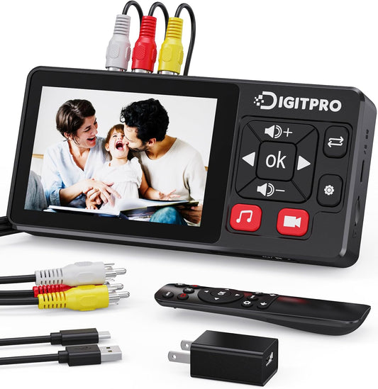 VHS to Digital Converter 2.0, HD Video to Digital Converter Recorder with Remote, Convert Record Analog Video Audio from VHS/VCR, DVR/DVD/Hi8/Mini DV/Camcorder/Gaming Consoles（Tapes Players Needed)
