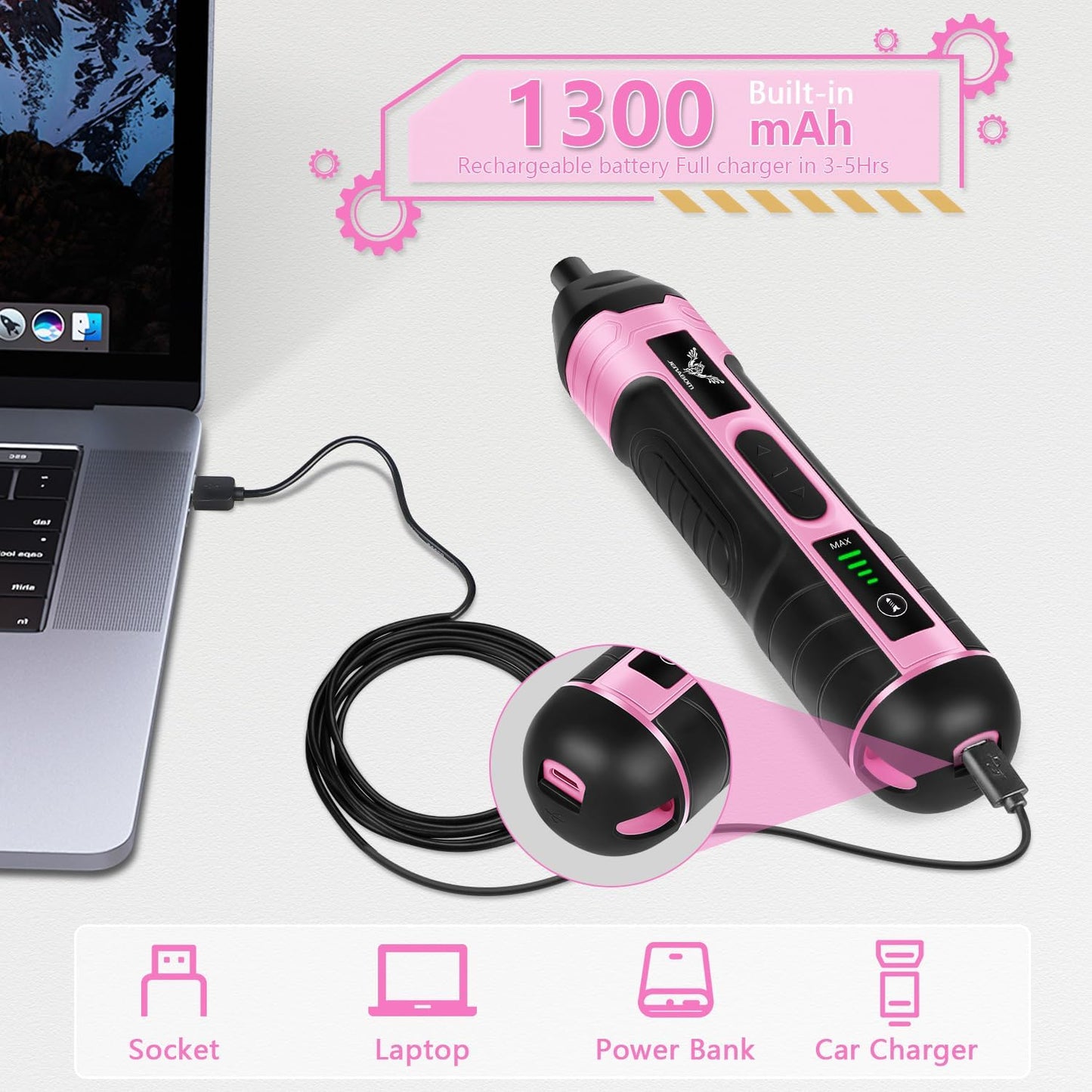 3.6V Electric Screwdriver Rechargeable, Cordless Screwdriver | Type-C Charging, 105 Pcs & Storage Box – Home DIY, Assembly, Furniture Installation, Repairs, Pink