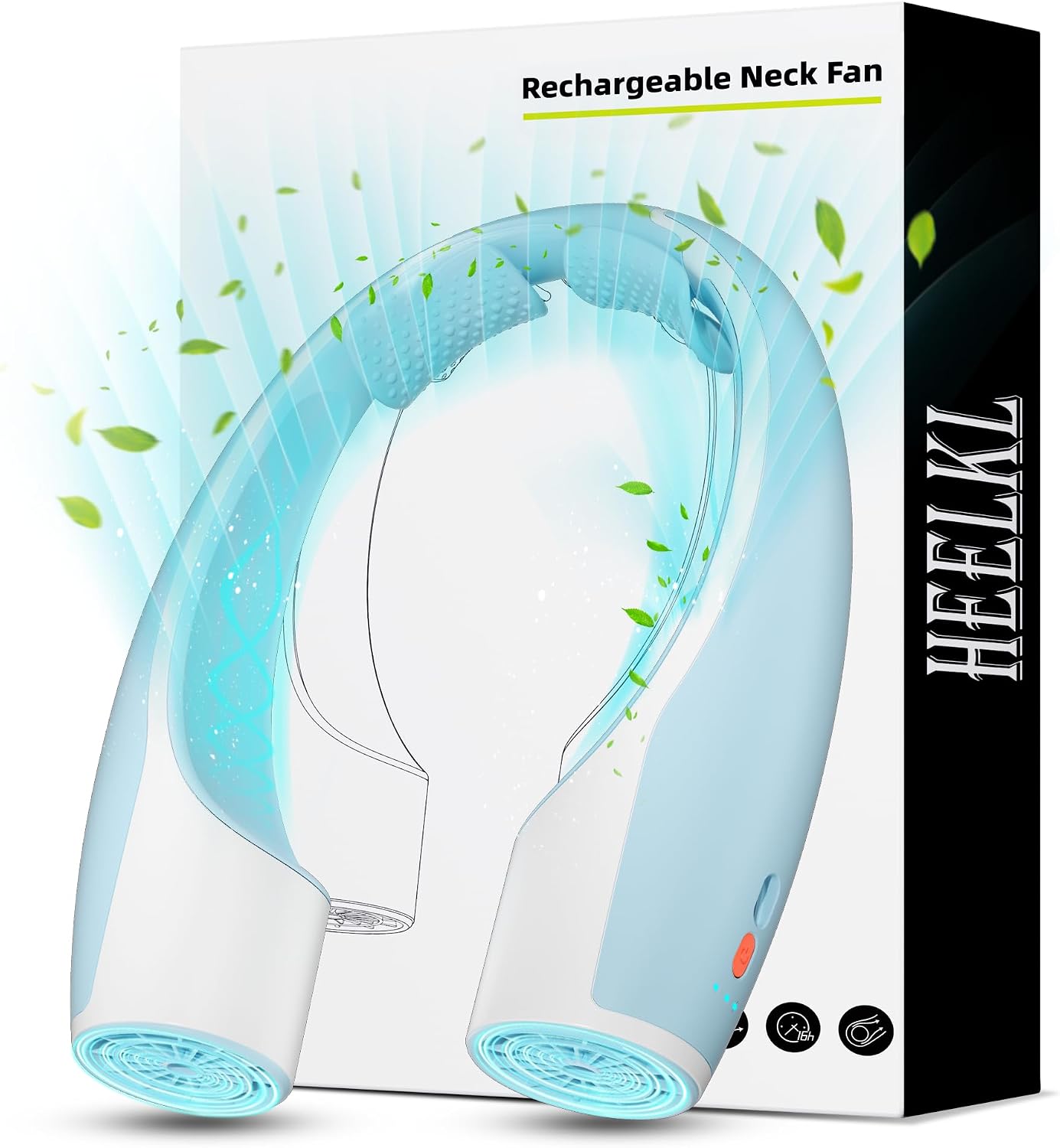Heelkl AI Neck Fan, 4 Speeds Adjustable Portable Personal Fan Rechargeable, 4000 mAh Battery Faster Cooling Wearable Fan, Ultra Quiet for Home, Office, Travel, Outdoor - White Blue