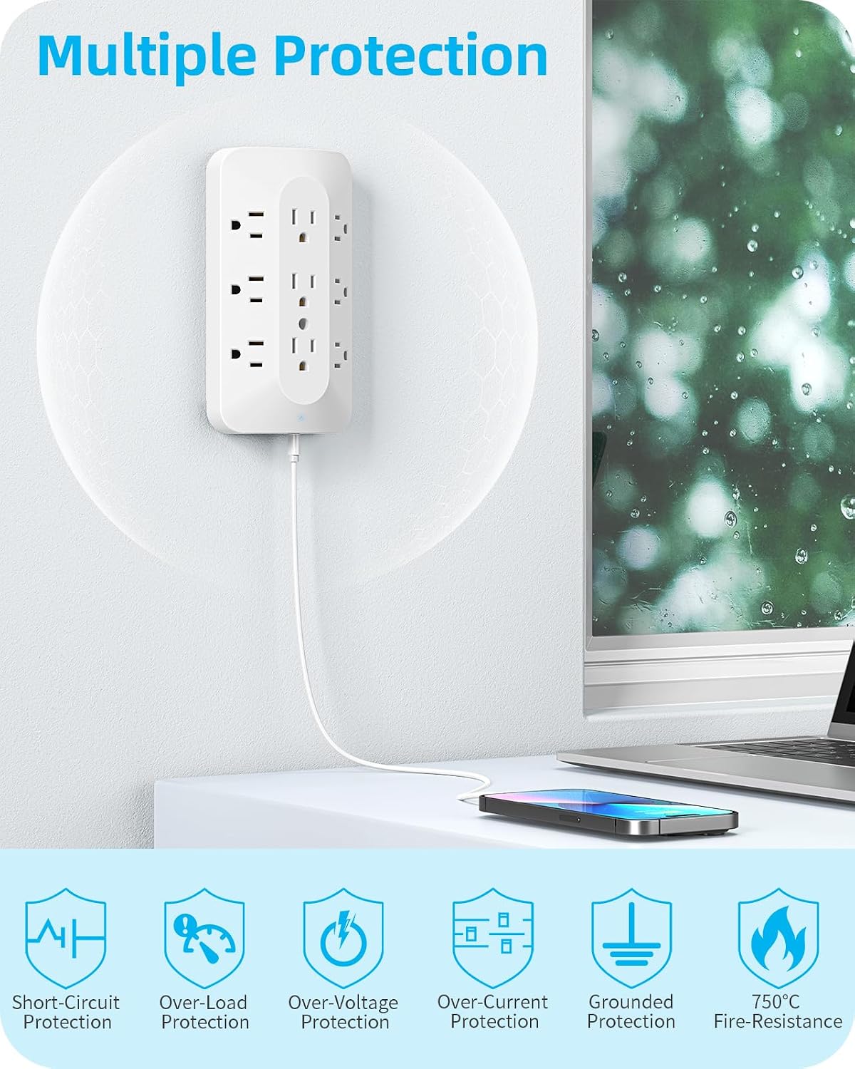9 AC Outlet Extender, Multi Plug Wall Outlet with USB C