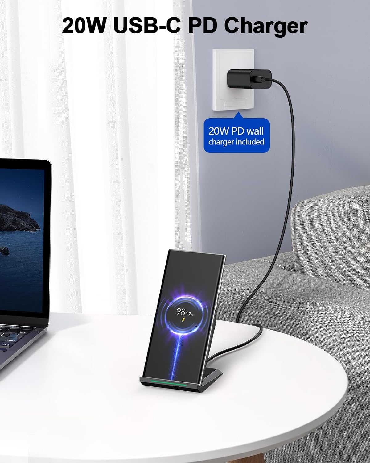 NANAMI Fast Wireless Charger Charging Stand with 20W PD Adapter