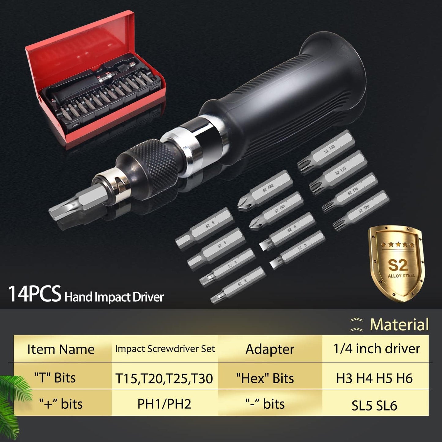 Hand Manual Reversible Impact Driver Set Extractor Impact Screwdriver S2 Steel Much More Durable Disengage Rusted Fasteners or Frozen Bolts (1/4" Driver)