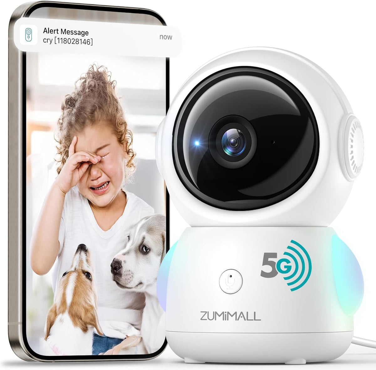 ZUMIMALL 2K Indoor Security Camera for Baby Monitor 5G/2.4G WiFi Pan-Tilt
