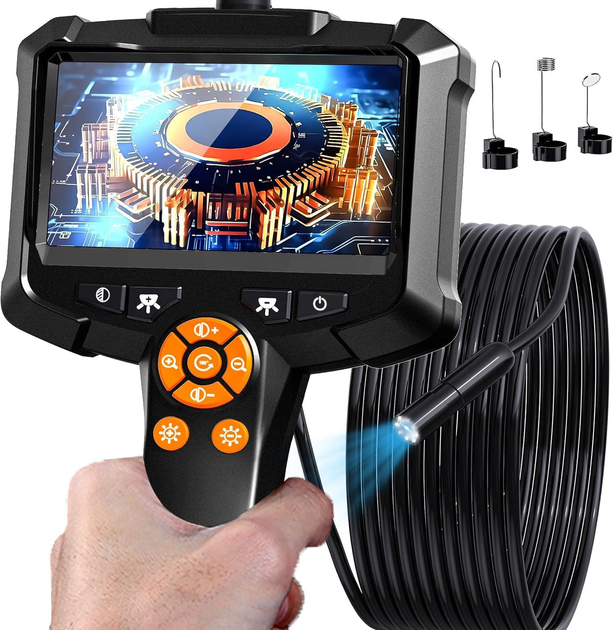 Daxiongmao Borescope 1080P Industrial Endoscope Inspection Camera | Mechanical Tool for Automotive, HVAC, Plumbing, 4.3" IPS Screen, IP67 Waterproof & 16.5ft Semi-Rigid Flexible Snake Probe
