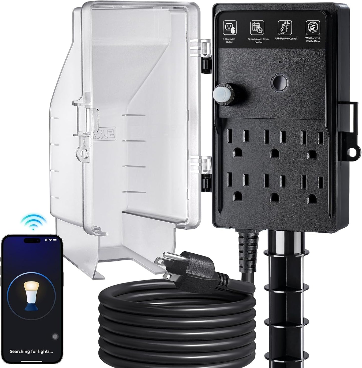 SURAIELEC Zigbee Outdoor Power Stake Timer Waterproof Smart Plug, 6 Outlets | Power Strip Weatherproof Light Timer Switch, 6FT Extension Cord, Alexa/Google Assistant Compatible, Hue Bridge Required
