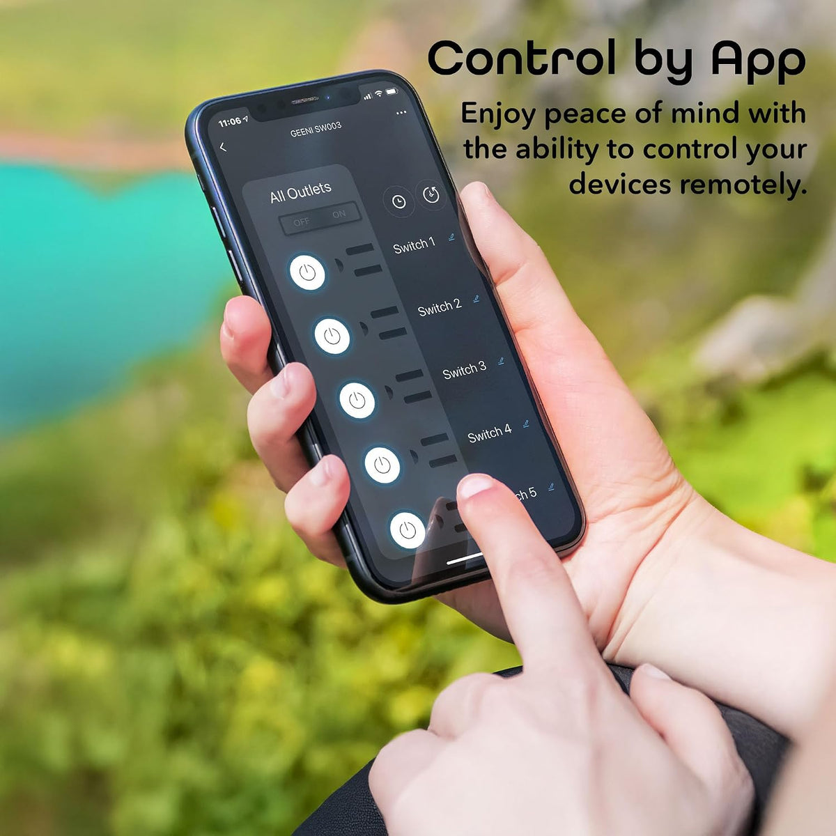 Geeni Smart Surge Protector Power Strip with 6 Wi-Fi Outlets, 3 ft. Cord