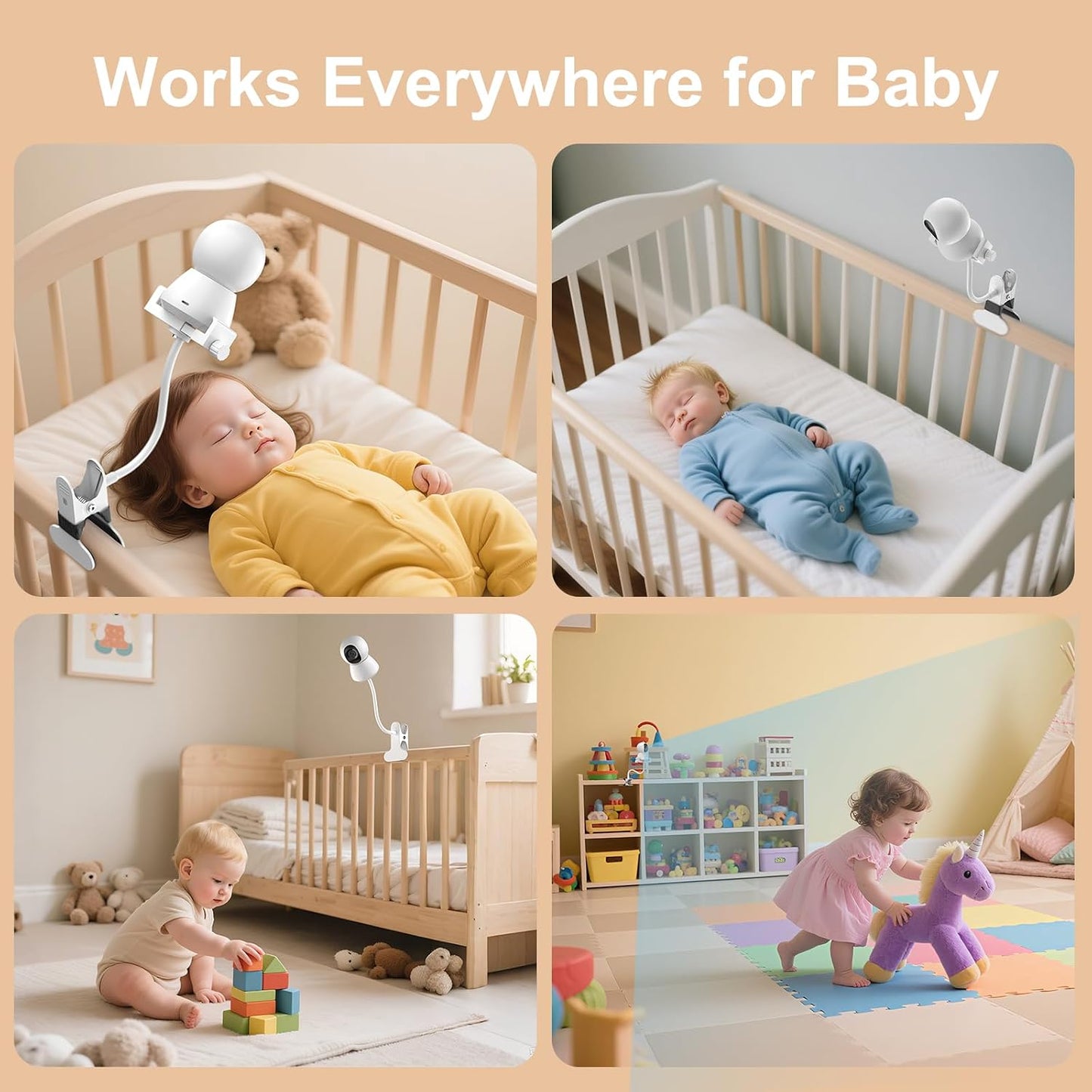 Baby Monitor Mount - Universal Adjustable Monitor Flex Stand for Hello Baby, Nanit Pro, Infant Optics, VTech & Most Baby Monitors - Detachable Arm Camera Clip Mount with Cute Stickers for Crib