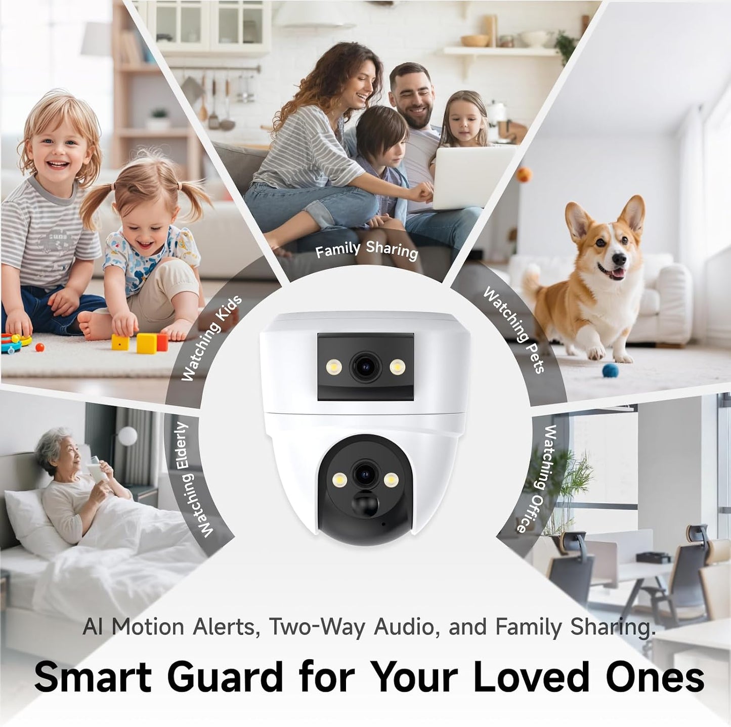 VSTARCAM 2K Dual Lens Security Camera Indoor, Free Cloud & SD Storage, No-Drill Ceiling Mount, 360° PTZ & Wide Angle, WiFi 6 2.4/5G, Color Night Vision, Motion Alerts, 6-Month Battery, 2-Way Talk