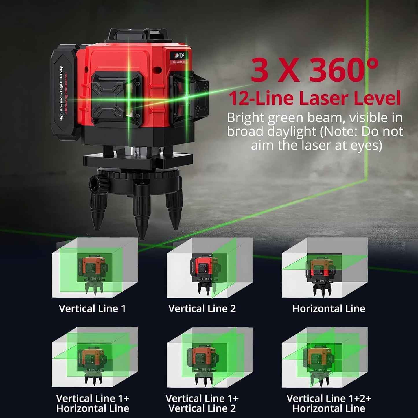 12 Line Laser Level 30M/98Ft Self Leveling Laser Level with Remote Control & Triangle Bracket Green Laser Measuring Tool for Picture Hanging Floor Construction(Class 2 Laser, <1mW Power Output)
